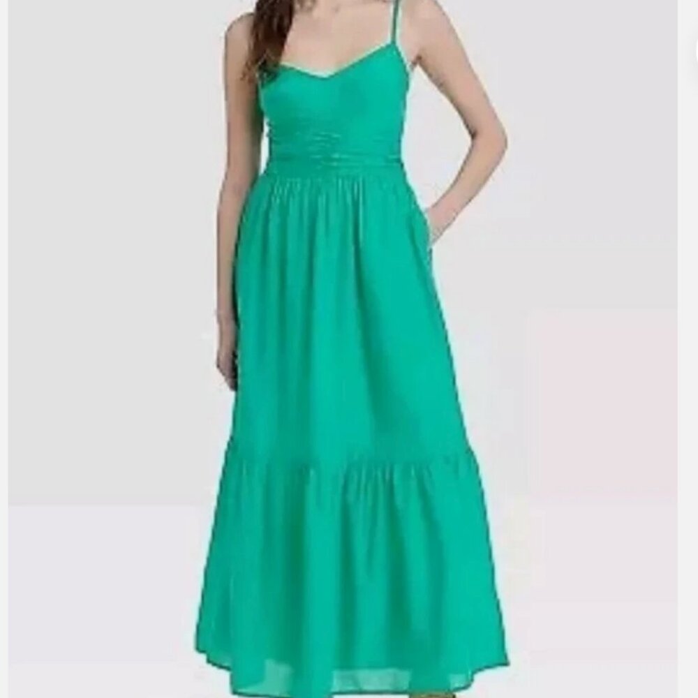 4️⃣for20 NWT Universal Thread Green Maxi Tiered Smocked Sun Dress Medium